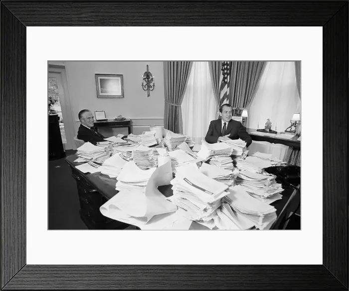 Framed Print : President Nixon with Telegrams Supporting Vietnam Withdrawal Framed Print : President Nixon with Telegrams Supporting Vietnam Withdrawal