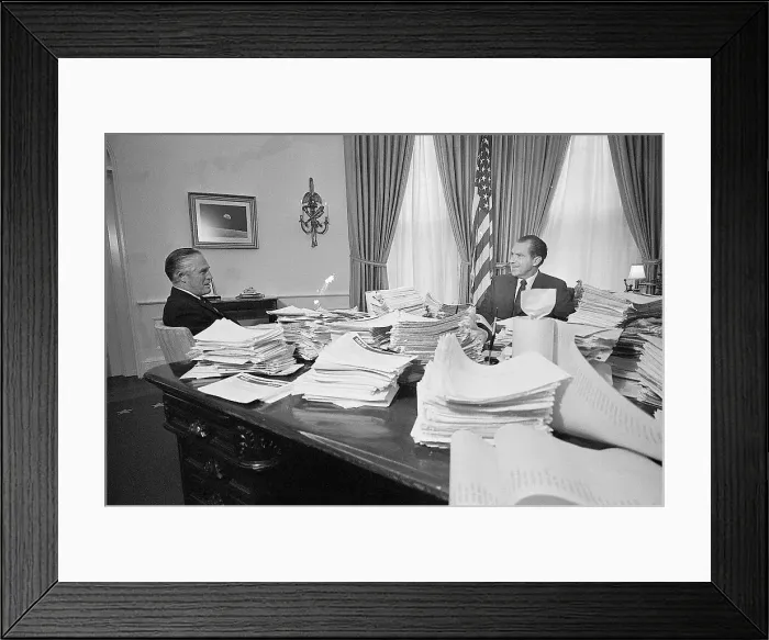 Framed Print : Nixon with Piles of Papers from Americans Framed Print : Nixon with Piles of Papers from Americans