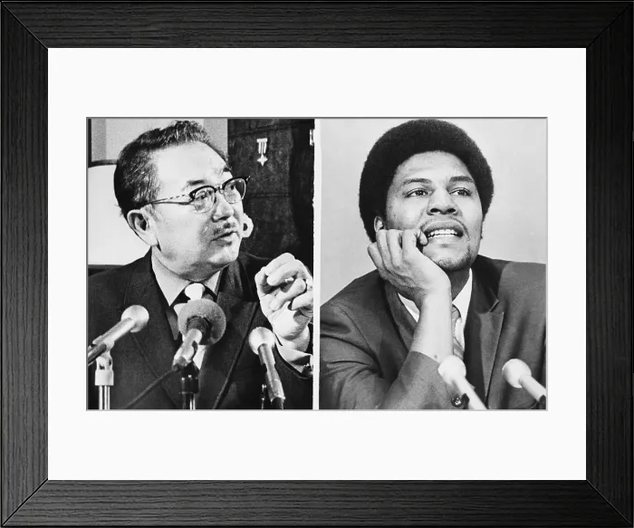 Framed Print : University President S.I. Hayakawa Addressing Media Framed Print : University President S.I. Hayakawa Addressing Media