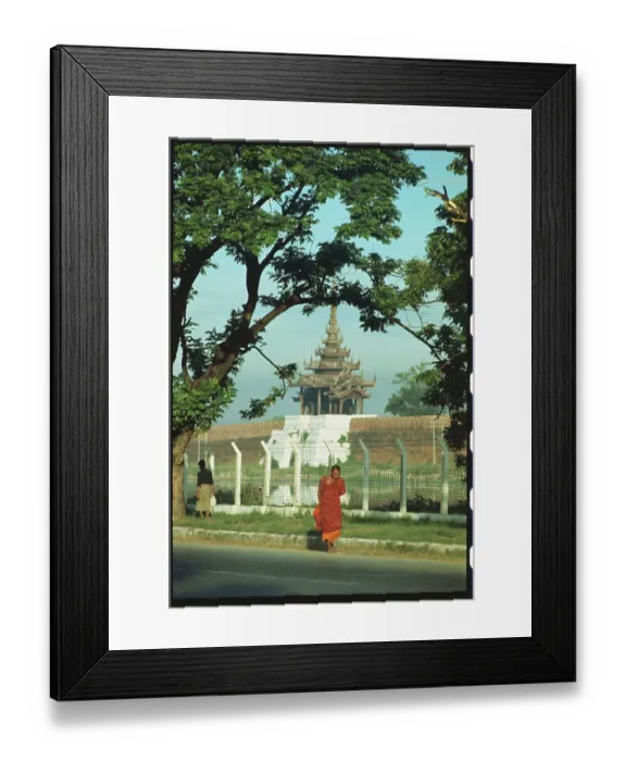 Framed Print : Buddhist Monk in Robes Walking