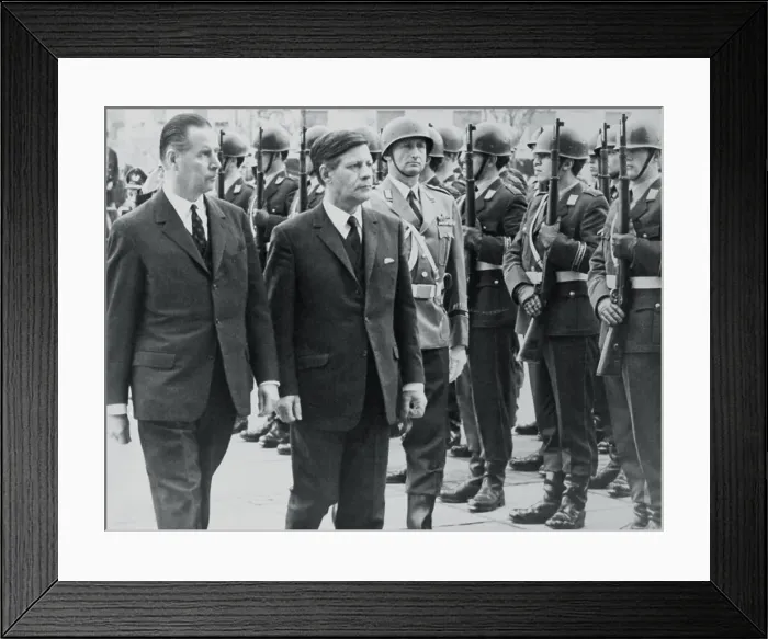 Framed Print : Helmut Schmidt Reviewing Honor Guard