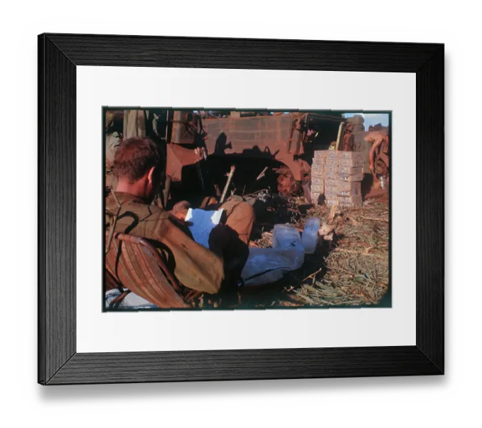 Framed Print : Soldier Engrossed in His Mail Framed Print : Soldier Engrossed in His Mail