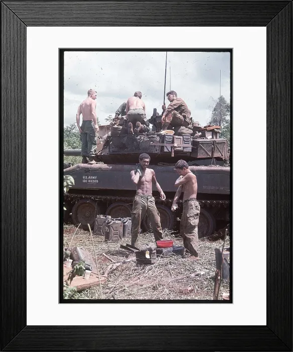 Framed Print : Soldiers Relaxing Around Tank Framed Print : Soldiers Relaxing Around Tank