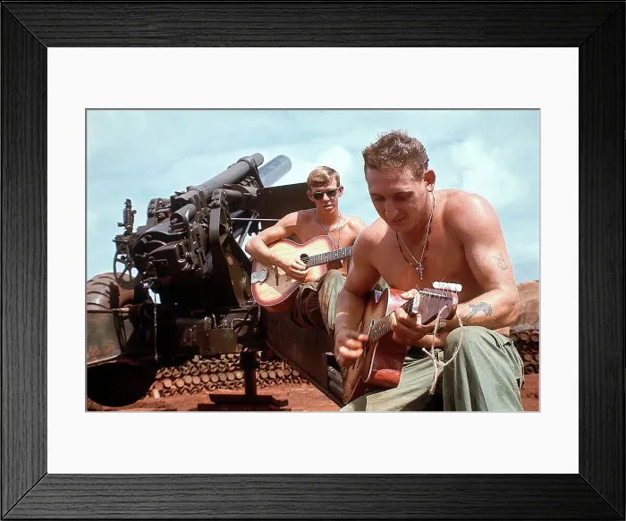 Framed Print : Soldiers Relax and Play Guitars Framed Print : Soldiers Relax and Play Guitars