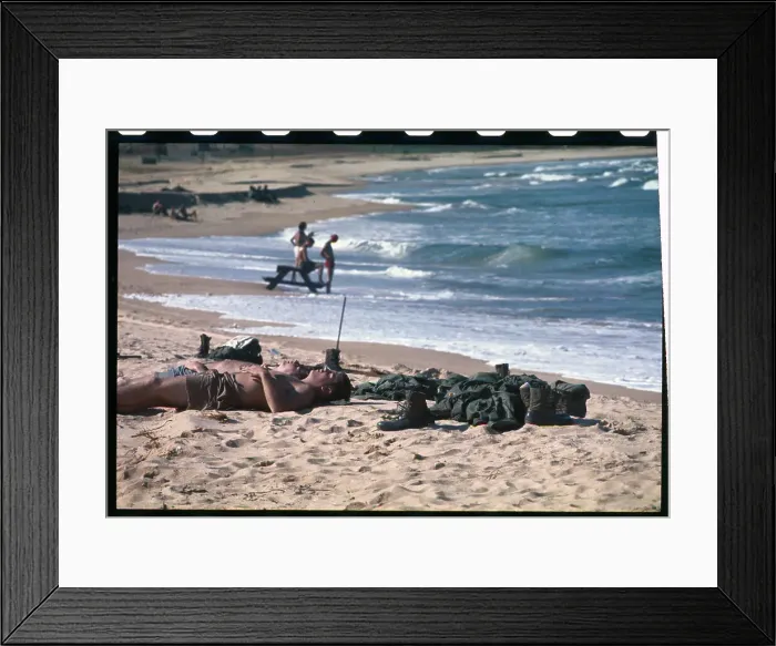 Framed Print : Soldiers Relaxing on a Beach Framed Print : Soldiers Relaxing on a Beach