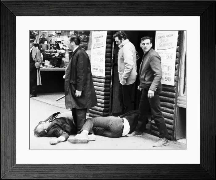 Framed Print : Riot Victims Lying Injured on Sidewalk Framed Print : Riot Victims Lying Injured on Sidewalk