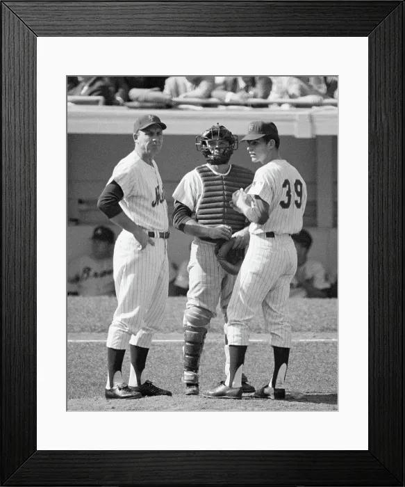 Framed Print : Gil Hodges Confers W / Player; Baseball Framed Print : Gil Hodges Confers W / Player; Baseball
