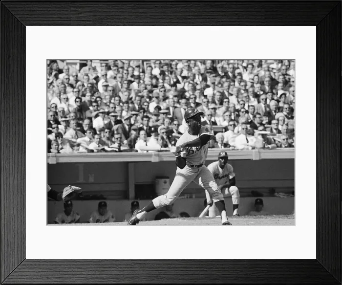 Framed Print : Hank Aaron Hits Double During Playoff Game Framed Print : Hank Aaron Hits Double During Playoff Game