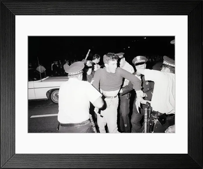 Framed Print : Police Arrest Demonstrator at Night