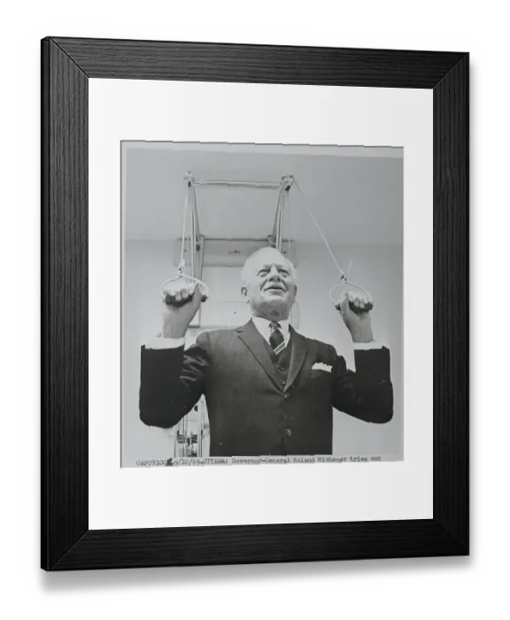Framed Print : Roland Michener Trying Physical Therapy Equipment Framed Print : Roland Michener Trying Physical Therapy Equipment