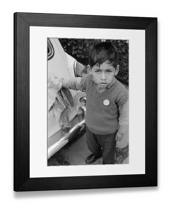Framed Print : Boy Standing by Car Framed Print : Boy Standing by Car