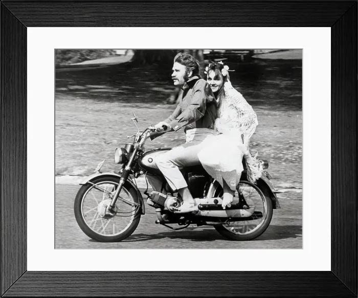 Framed Print : Newlyweds On Motorcycle Framed Print : Newlyweds On Motorcycle