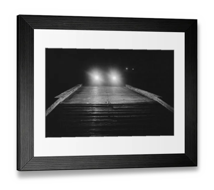 Framed Print : Headlights Shining on Bridge