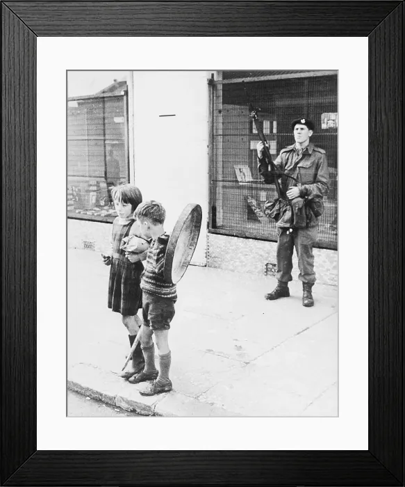 Framed Print : Children By Soldier in Belfast Framed Print : Children By Soldier in Belfast