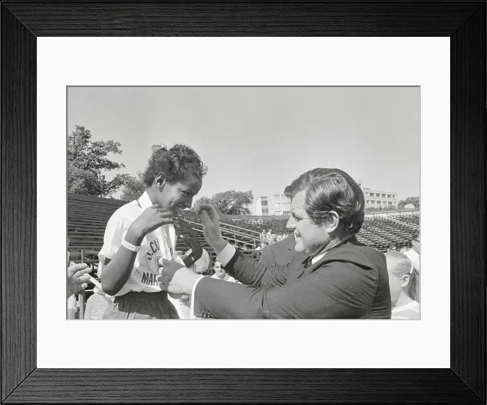 Framed Print : Edward Kennedy Giving Medal to Olympian Framed Print : Edward Kennedy Giving Medal to Olympian