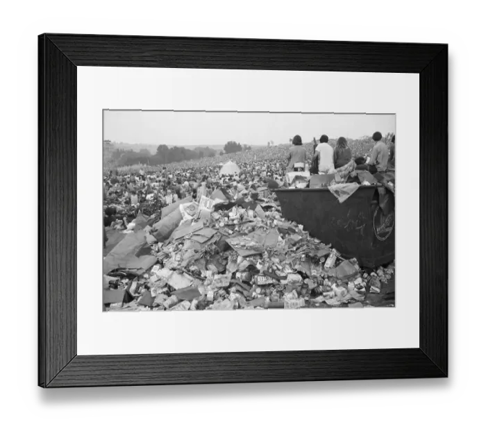 Framed Print : Refuse Overflows a Trash Bin After Woodstock Framed Print : Refuse Overflows a Trash Bin After Woodstock