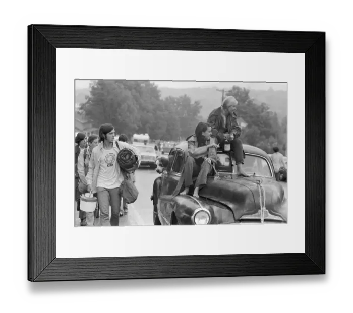 Framed Print : Two Women Sitting on Car Leaving Woodstock Framed Print : Two Women Sitting on Car Leaving Woodstock