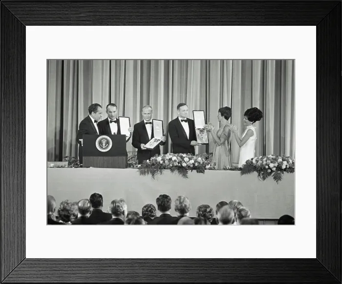 Framed Print : Astronauts Displaying Awards
