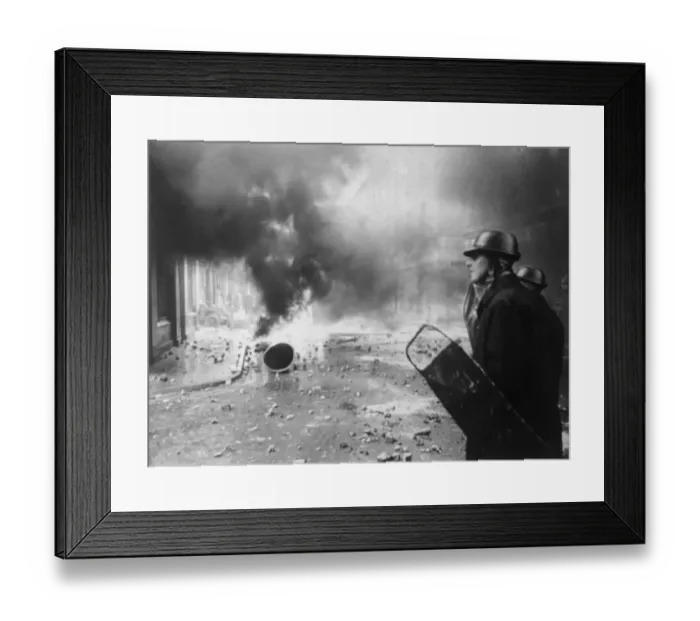 Framed Print : Riot Police Walking Smoke-Filled Street Framed Print : Riot Police Walking Smoke-Filled Street