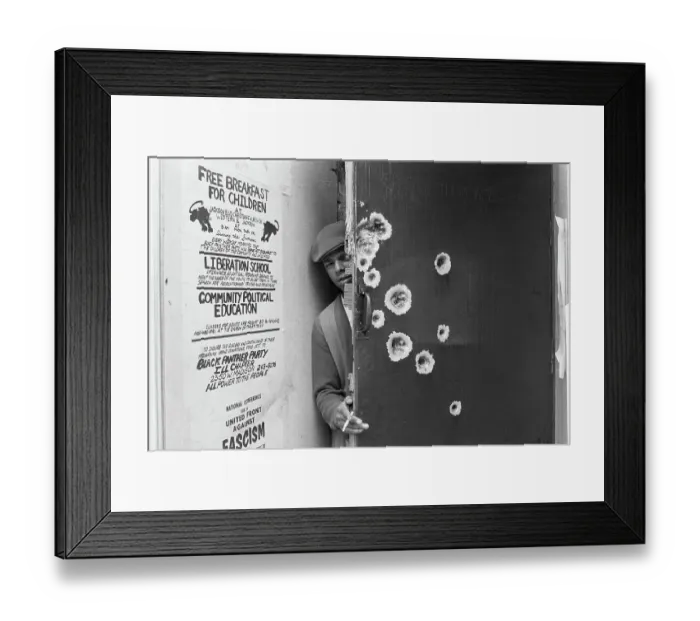 Framed Print : Black Panther Standing Behind Bullet-Riddled Door Framed Print : Black Panther Standing Behind Bullet-Riddled Door
