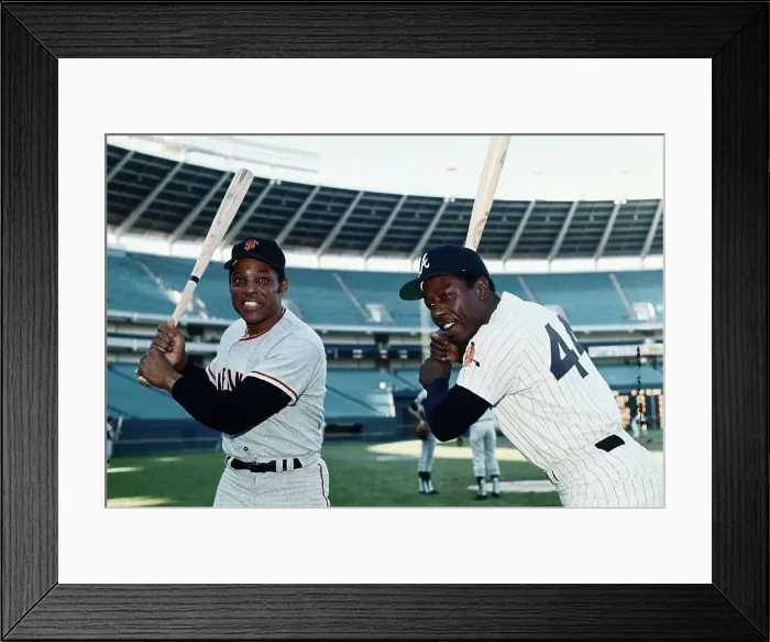 Framed Print : Hank Aaron and Willie Mays Holding Baseball Bats