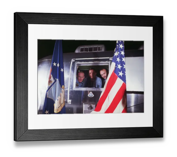 Framed Print : Neil Armstrong and Fellow Astronauts in Quarantine Trailer Framed Print : Neil Armstrong and Fellow Astronauts in Quarantine Trailer