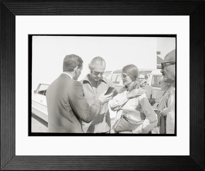 Framed Print : Timothy Leary and Wife Being Greeted by Police Detective Framed Print : Timothy Leary and Wife Being Greeted by Police Detective