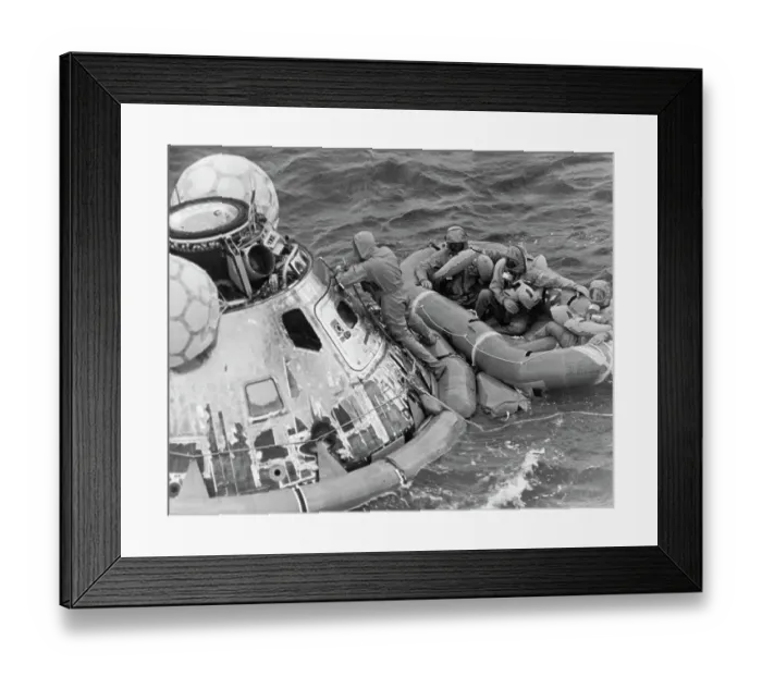 Framed Print : Astronauts in Quarantine Suits on Raft