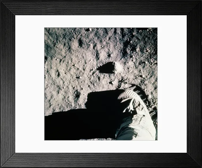 Framed Print : A Leg and a Footprint In the Moons Surface Framed Print : A Leg and a Footprint In the Moons Surface