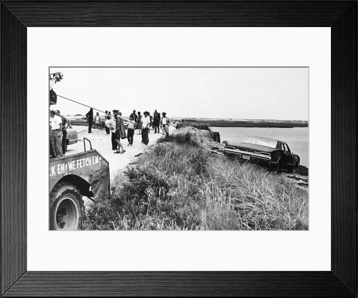 Framed Print : Tow Truck Pulling Kennedy Car from Pond Framed Print : Tow Truck Pulling Kennedy Car from Pond