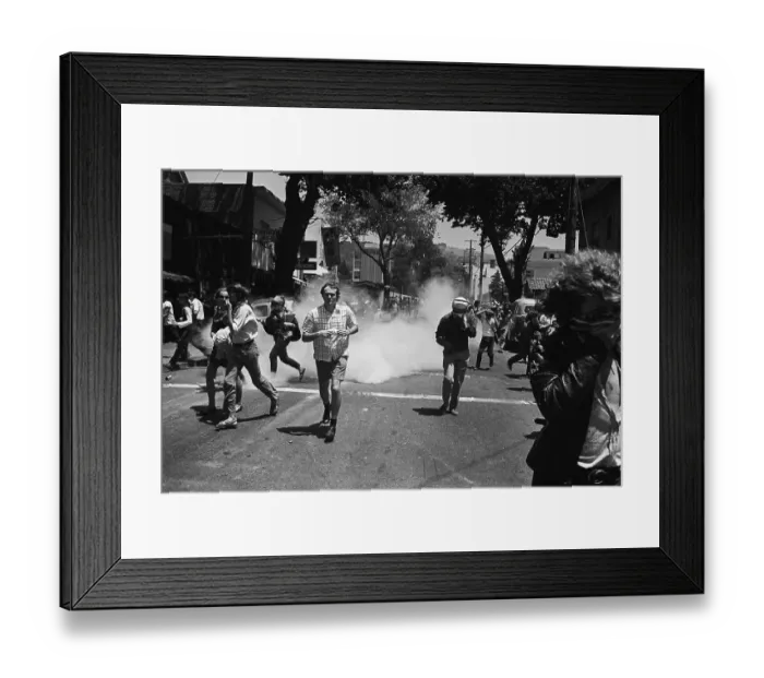 Framed Print : Protesters Running from Tear Gas Cloud Framed Print : Protesters Running from Tear Gas Cloud