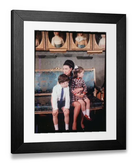 Framed Print : Princess Margaret and Children Sitting on Love Seat Framed Print : Princess Margaret and Children Sitting on Love Seat