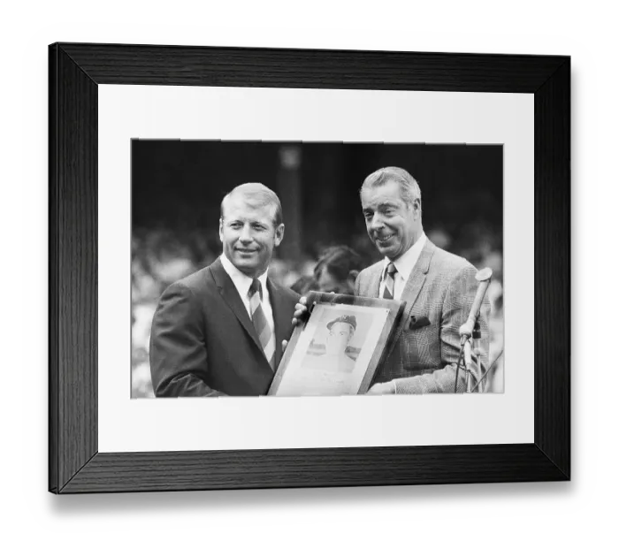 Framed Print : Joe DiMaggio and Mickey Mantle Holding Plaque Framed Print : Joe DiMaggio and Mickey Mantle Holding Plaque