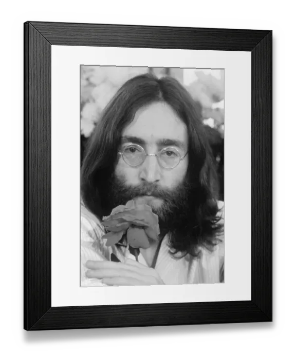 Framed Print : Head Shot of John Lennon With Rose