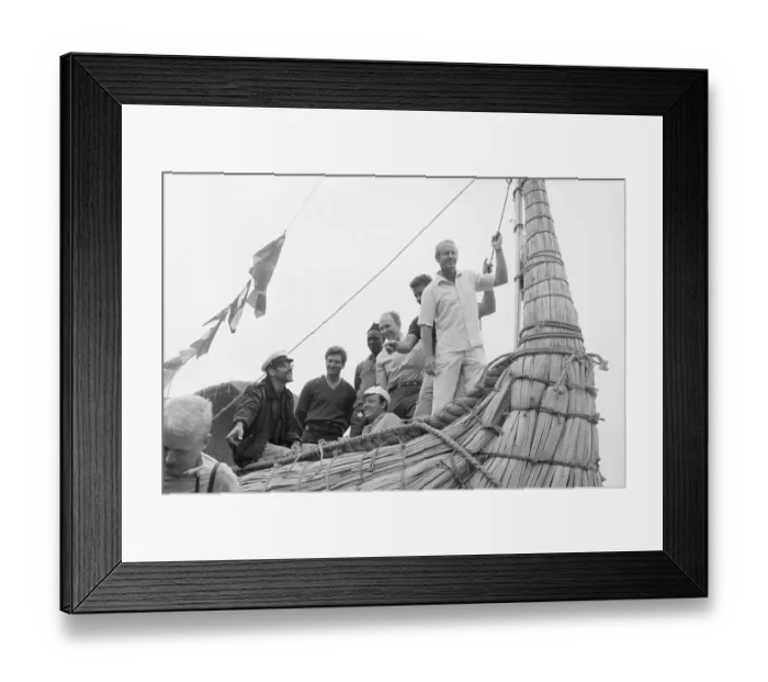 Framed Print : Thor Heyerdahl With Crew On Bow Of Ship