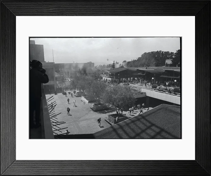 Framed Print : Aerial View of Protesters Being Tear Gassed Framed Print : Aerial View of Protesters Being Tear Gassed
