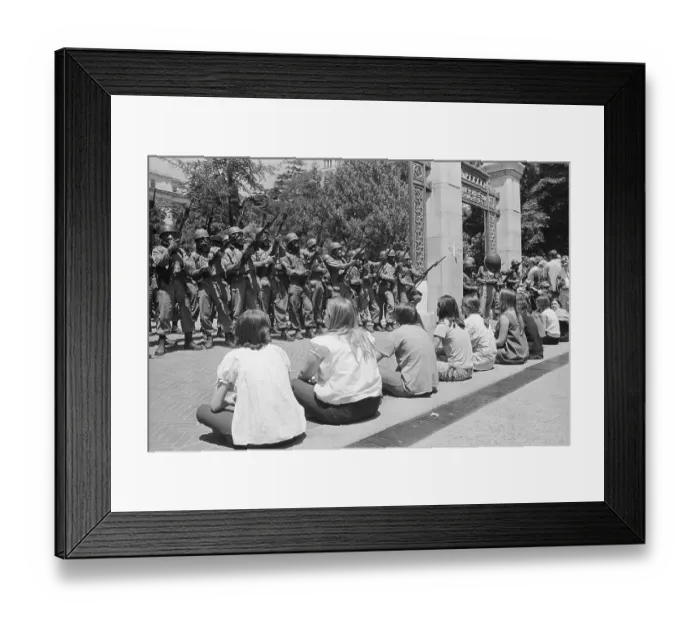 Framed Print : Sitting Women Face National Guard Bayonets