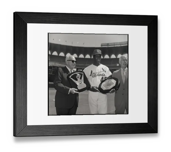 Framed Print : Bob Gibson Holding Award Plaques Framed Print : Bob Gibson Holding Award Plaques