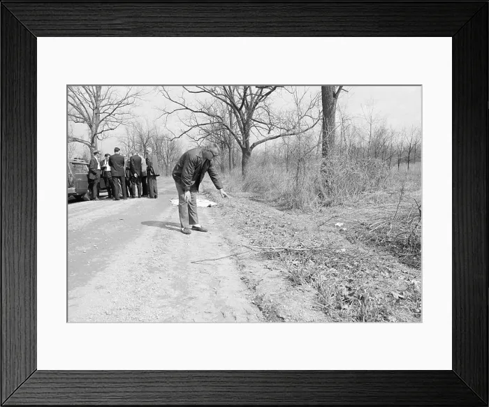 Framed Print : Policeman Points to Spot of Murder Framed Print : Policeman Points to Spot of Murder