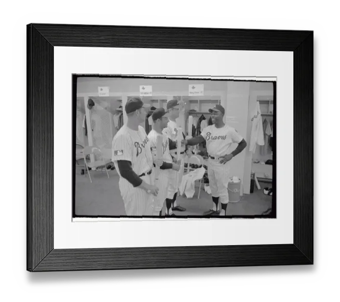 Framed Print : Hank Aaron Checking Players Bats for Readiness Framed Print : Hank Aaron Checking Players Bats for Readiness