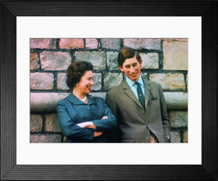 Framed Print : Prince Charles and Queen Elizabeth Standing by Wall Framed Print : Prince Charles and Queen Elizabeth Standing by Wall