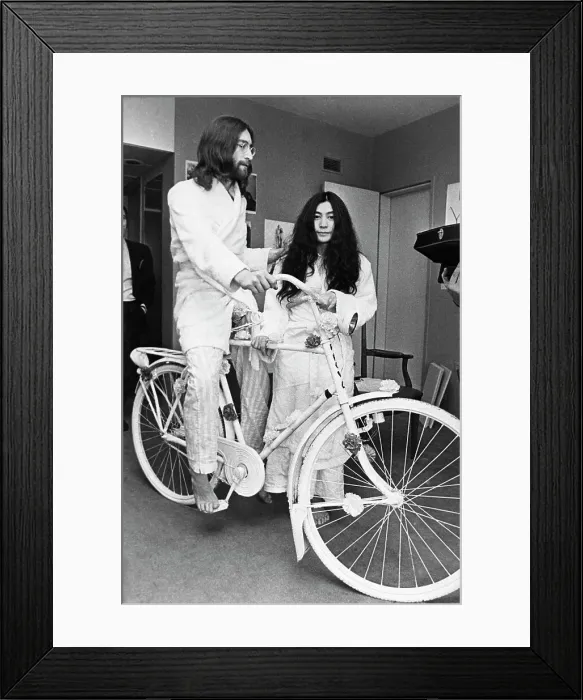 Framed Print : John Lennon, Yoko Ono, & A Bicycle Framed Print : John Lennon, Yoko Ono, & A Bicycle