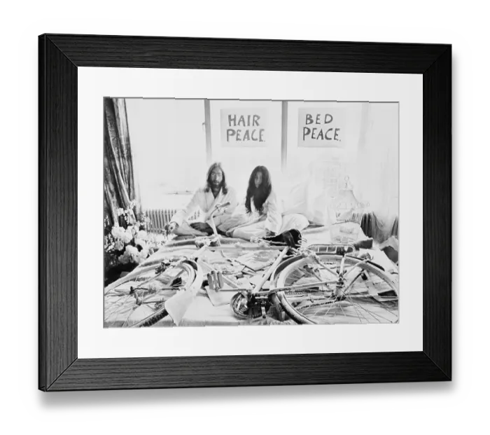 Framed Print : Closeup J.Lennon W / Bride Y. Ono In Bed