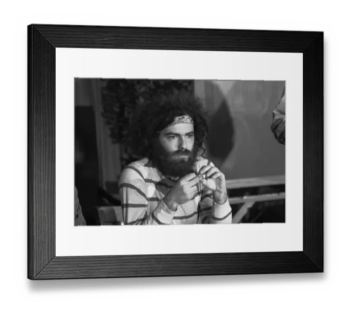 Framed Print : Jerry Rubin Wears Bandana Looks Pensive Framed Print : Jerry Rubin Wears Bandana Looks Pensive
