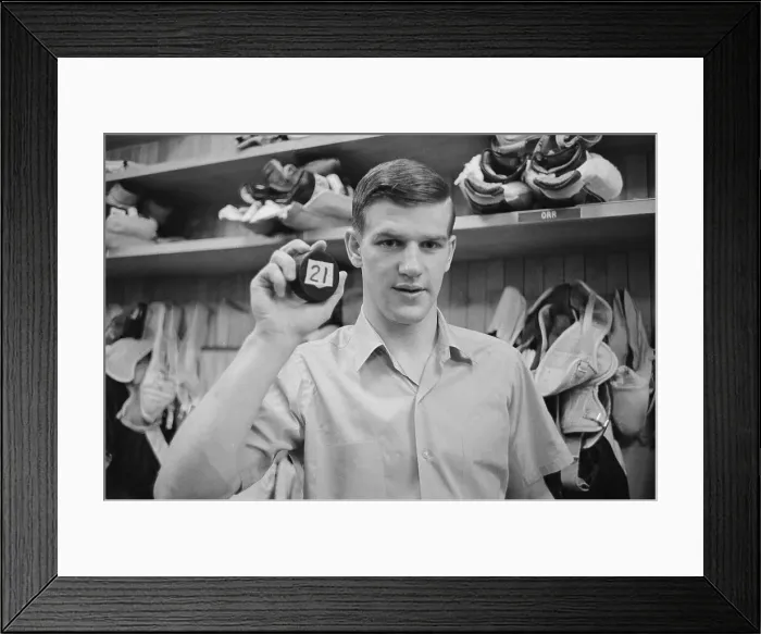 Framed Print : Bobby Orr Holding Record-Breaking Puck Framed Print : Bobby Orr Holding Record-Breaking Puck