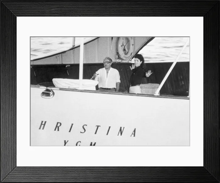 Framed Print : Aristotle Onassis Standing on Ship Deck with New Wife Jacqueline Framed Print : Aristotle Onassis Standing on Ship Deck with New Wife Jacqueline