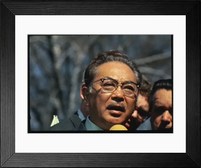 Framed Print : Samuel Hayakawa Speaking to Newsmen Framed Print : Samuel Hayakawa Speaking to Newsmen