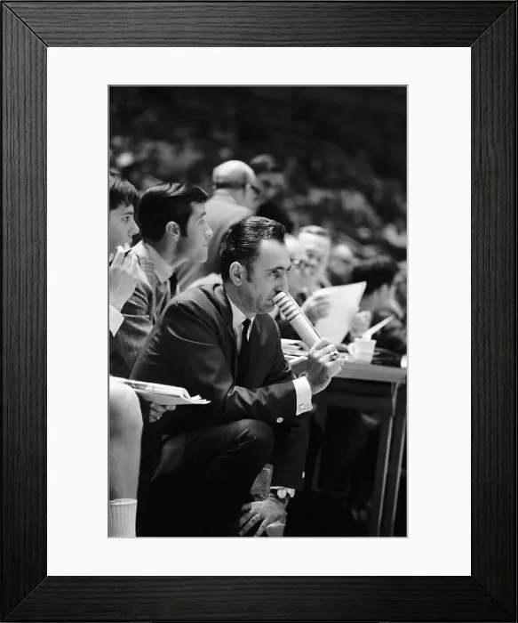 Framed Print : Coach Bob Cousy Looking Pensive During Basketball Game