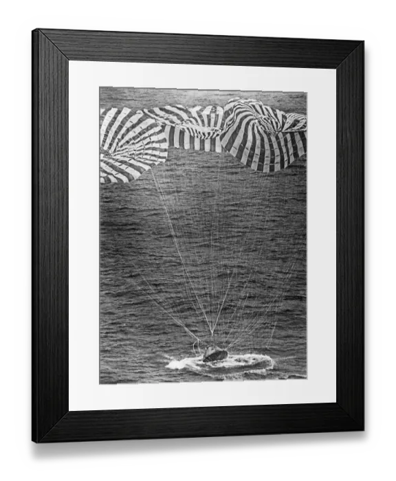 Framed Print : Parachutes Land Apollo Craft Framed Print : Parachutes Land Apollo Craft