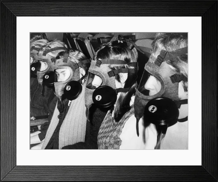 Framed Print : 6 Seated Women In Gas Masks Framed Print : 6 Seated Women In Gas Masks